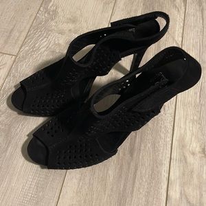 Pedro Garcia Black 39 1/2 sling back peep heels